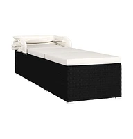 vidaXL Sun Lounger with Canopy and Cushion Poly Rattan Cream White
