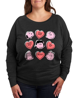 Hybrid Apparel Plus Peanuts Valentines Day Candy Hearts Graphic Crew Neck Top