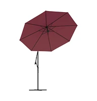 Cantilever Garden Parasol with Led Lights and Steel Pole Wine Red