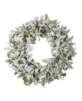 Seasonal 24" Snowy Lambs Ear and Holly Berry Wreath