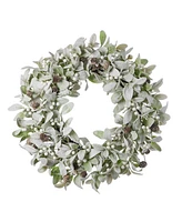 Seasonal 24" Snowy Lambs Ear and Holly Berry Wreath