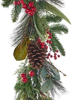 Seasonal 9" Pre-Lit Magnolia Leaf, Eucalyptus and Berry Garland