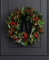 Seasonal 28" Pre-Lit Magnolia Leaf, Eucalyptus and Berry Wreath