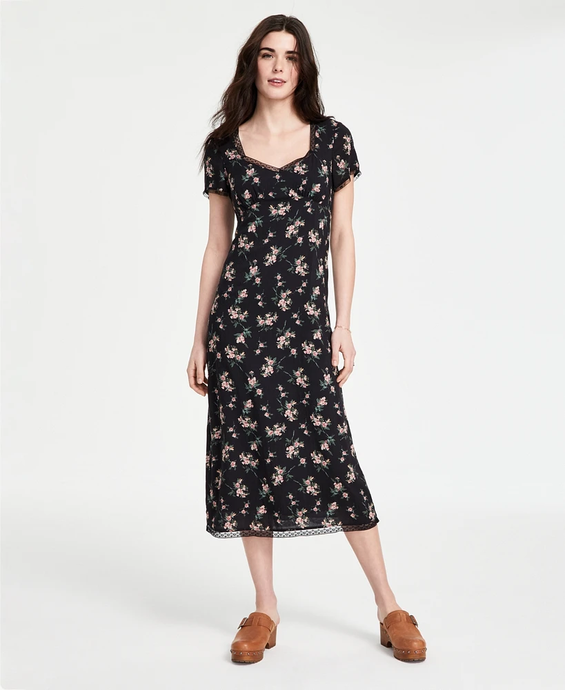 Lucky Brand Women's Floral Lace-Trim Midi Dress