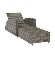 vidaXL Sun Lounger with Dark Gray Cushion Poly Rattan Gray
