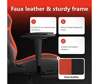 Massage Gaming Chair with Footrest Black&Red Faux Leather