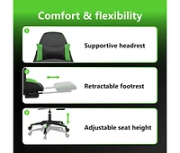 Massage Gaming Chair with Footrest Black&Green Faux Leather
