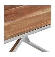 vidaXL Coffee Table Silver Stainless Steel and Solid Acacia Wood