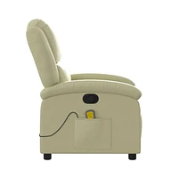 vidaXL Massage Recliner Chair Cream Real Leather