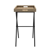 vidaXL Folding Tray Table Beige 25.6"x15.7"x29.5" Poly Rattan