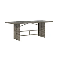 vidaXL Patio Table with Glass Top Gray 74.8"x31.5"x29.1" Poly Rattan