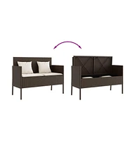 vidaXL Patio Bench with Cushions Brown Poly Rattan