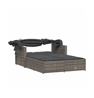 vidaXL Double Sun Lounger with Canopy and Cushions Gray Poly Rattan