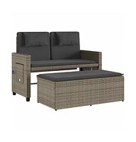vidaXL Reclining Patio Bench with Cushions Gray Poly Rattan