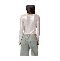 Edikted Women's Sheer Sequin Boat Neck Top