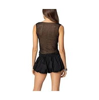 Edikted Womens Rhinestone Sheer Mesh Top