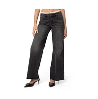 Edikted Womens Karlie Lace Trim Jeans