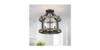 Slickblue Round 4-Light Metal Wood Farmhouse Ceiling Lamp - Semi-Flush Mount