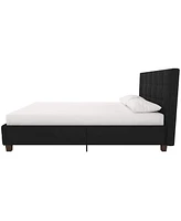 Slickblue Linen Upholstered Platform Bed Frame with Padded Headboard for Modern Bedrooms