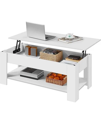 Slickblue Lift-Top Coffee Table Laptop Desk Tv Tray in White Wood Finish