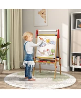 Qaba 3 in 1 Easel for Kids with Paper Roll, Whiteboard, Chalkboard