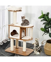 Gymax 46'' Modern Wooden Cat Tree with Platform & Washable Cushions for Kittens & Cats