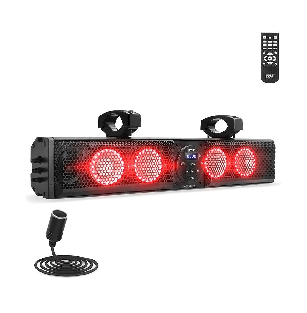 Pyle 26" Waterproof Soundbar Speaker with Bluetooth, Usb, Rgb Lights, Aux Input, Remote Control for Atv/Marine/Utv