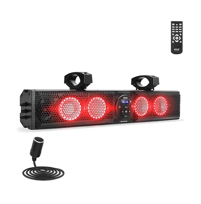 Pyle 26" Waterproof Soundbar Speaker with Bluetooth, Usb, Rgb Lights, Aux Input, Remote Control for Atv/Marine/Utv