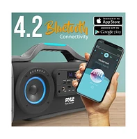 Pyle Portable Bluetooth Speaker with Karaoke, Fm Radio, Rgb Lights, and Rechargeable Battery