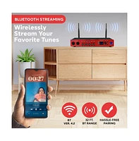 Pyle Uhf Wireless Microphone System with Bluetooth - Dual Channel, 2 Handheld Mics, Portable Mixer, Red