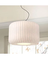 Jaime 23 3/4" Modern Pendant Chandelier Ceiling Light Fixture Dining Room Over Table Kitchen Island Foyer Drum Hanging Matte Black and White Metal Hal