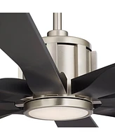 60" Defender Modern Industrial Indoor Outdoor Ceiling Fan 8 Blade Led Light Remote Control Brushed Nickel Motor Black Oak Finish Blades Bedroom Patio