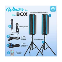 Pyle 3-Way Active Bluetooth Combo Speaker with Rgb Lights, Usb/Sd/Fm/Rca/Mic Inputs & Remote Control