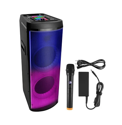 Pyle Dual 12" Bluetooth Portable Pa Party Speaker with Led Lights, Rechargeable Battery & Fm Radio
