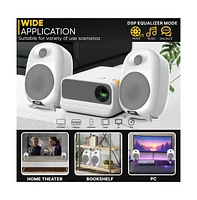 Pyle Hi-Fi Home Bookshelf Monitor Speakers, Bluetooth Desktop Stereo System with Remote Control, 60W Max, White