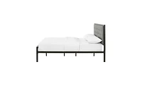 Slickblue Platform Bed with Grey Upholstered Button Tufted Fabric Headboard