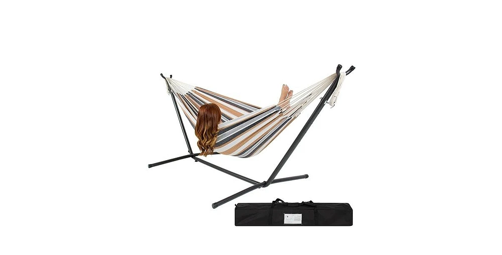 Slickblue Portable Stripe Cotton Hammock with Metal Stand and Carry Case