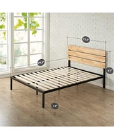 Slickblue Platform Bed Frame with Wood Headboard and Slats for Sturdy Support and Rustic Charm