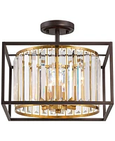 Possini Euro Design Milne 14" Modern Semi Flush-Mount Ceiling Light Fixture Kitchen Foyer Hallway Round 4-Light Brown Bronze and Brass Finish Crystal