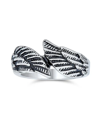 Bling Jewelry Mens Stainless Steel Angel Wing Band Ring Unisex Biker Oxidized