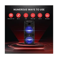 Pyle Dual 8” Bluetooth Portable Pa Speaker with Party Lights, MP3/Usb/Fm Radio & Rechargeable Battery