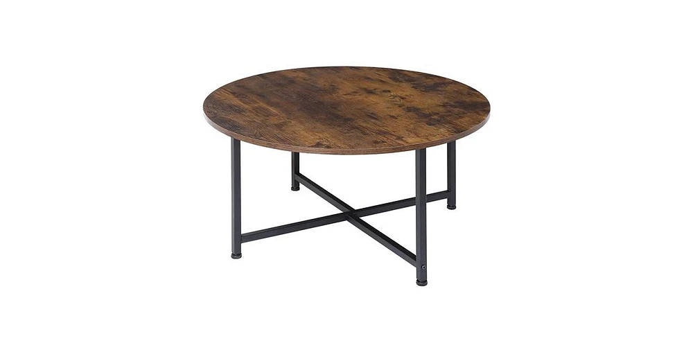 Slickblue Modern Round Industrial Coffee Table with Wood Top