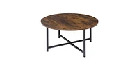 Slickblue Modern Round Industrial Coffee Table with Wood Top