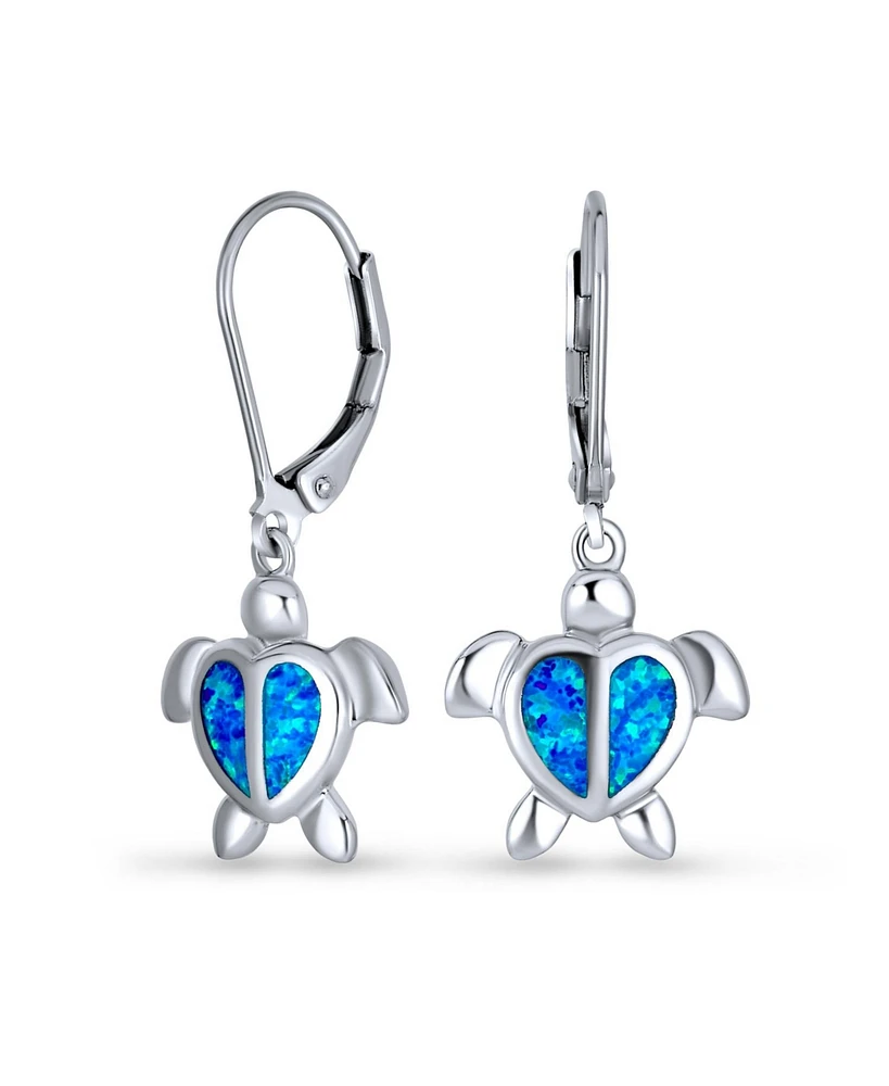 Bling Jewelry Nautical Dangle Synthetic Opal Heart Turtle Drop Earrings Sterling Silver