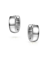 Bling Jewelry Simple Basic Polished Round Huggie Hoop Kpop Earrings Stainless Steel
