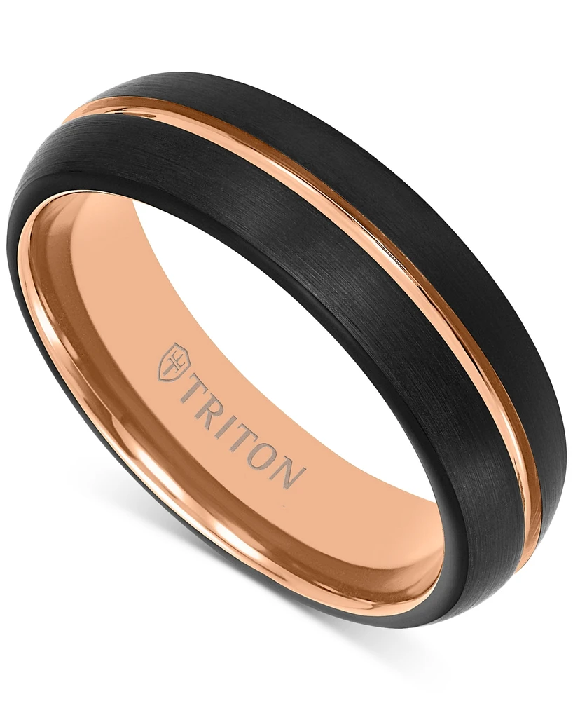 Triton Men's Two-Tone Brushed Finish Wedding Band Rose & Black Tungsten Carbide