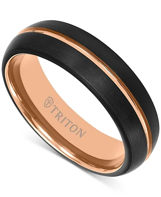 Triton Men's Two-Tone Brushed Finish Wedding Band Rose & Black Tungsten Carbide