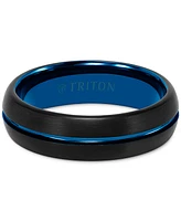 Triton Men's Two-Tone Brushed Finish Wedding Band Blue & Black Tungsten Carbide