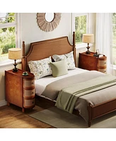 Tribesigns Wood Side End Table Set of 2, 3-Drawer Rattan Side Table, Night Stand with 3 Rattan Drawers and Exquisite Embossed Handles for Living Room,