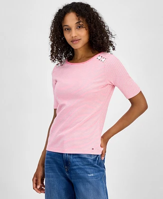 Tommy Hilfiger Women's Striped Cotton Lace-Up Top